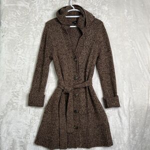 Women's Sz L Wool Cardigan Expresses Button Hooded Tunic Cozy Warm Stylish
